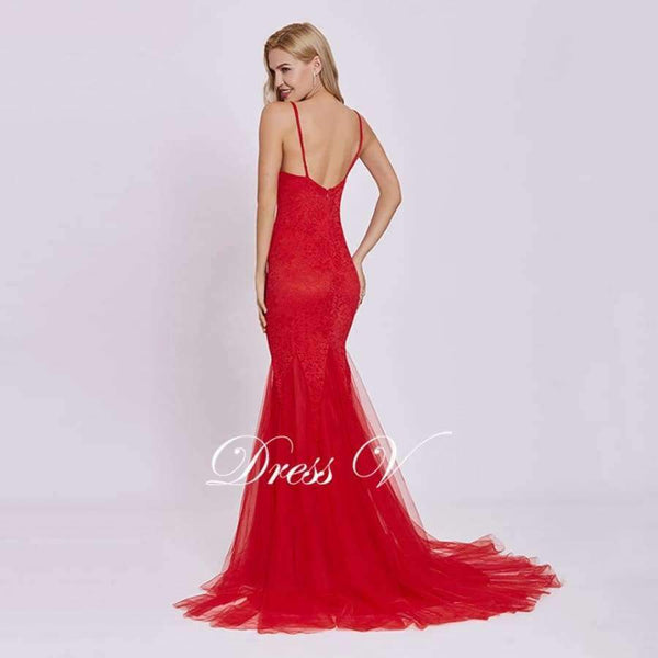 Planet Gates Red / 2 Red evening dress cheap sleeveless mermaid scoop neck backless sweep train wedding party formal trumpet evening dresses