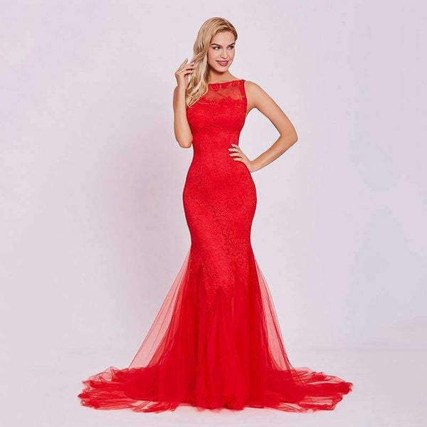 Planet Gates Red / 2 Red evening dress cheap sleeveless mermaid scoop neck backless sweep train wedding party formal trumpet evening dresses