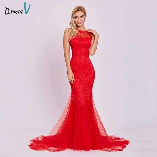 Planet Gates Red / 2 Red evening dress cheap sleeveless mermaid scoop neck backless sweep train wedding party formal trumpet evening dresses