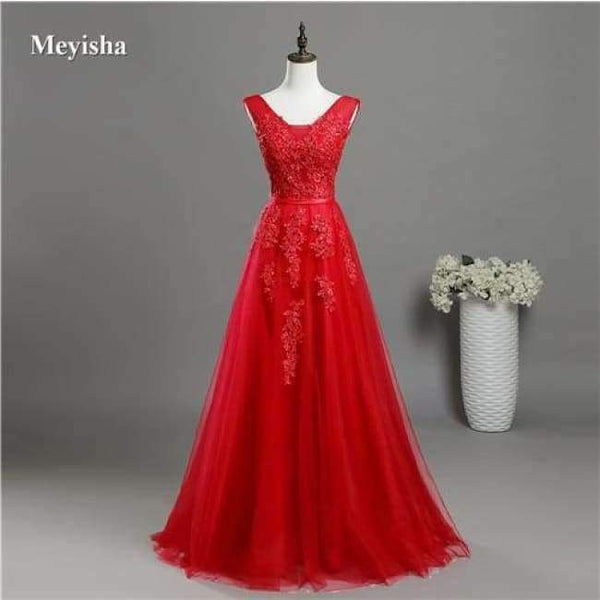 Planet Gates Red / 2 V Neck Lace Beaded Navy Royal Blue Burgundy Black Red Silver Bridesmaid Dresses Formal Party Gowns Dress Plus Size