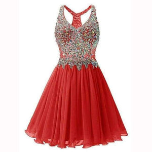 Planet Gates Red / 2 V Neck Short Cocktail Dresses Chiffon Pleat Ruffles Beaded Crystal Rhinestone Formal Party Dress Real Picture
