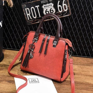 Planet Gates Red / (20cm<Max Length<30cm) Vintage Leather Ladies HandBags Women Messenger Bags TotesTassel Designer Crossbody Shoulder Bag Boston Hand Bags Hot Sale
