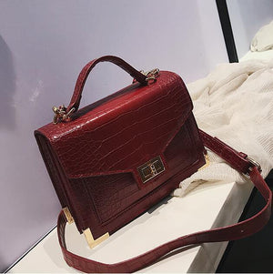 Planet Gates Red / 22 X 9 X 16 CM Retro Fashion Female Square bag  New Quality PU Leather Women bag Crocodile pattern Tote bag Lock Shoulder Messenger Bags