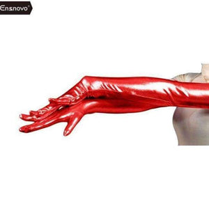 Planet Gates red / 22inch Ensnovo Women Spandex Polyester Black Shiny Metallic 22" Long Sleeve Cosplay Costumes Wet Look Opera Length Evening Gloves