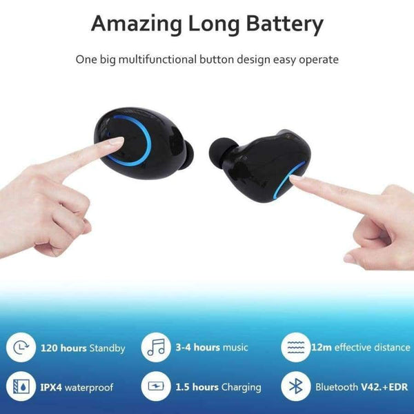 Planet Gates Red 2pc Wireless Earbuds Stereo Bluetooth Earphones Wireless Bluetooth Headphone Earphone with Built-in HD Mic and Charging Case