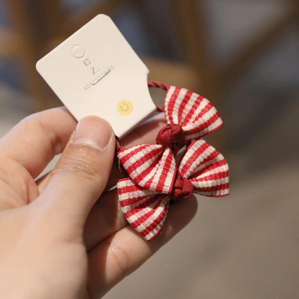 2PCS New Cute Fabric Stripe Bowknot Hair Circle Elastic Hair Bands Girls Women Barrette Hair Accessories Princess Headwear