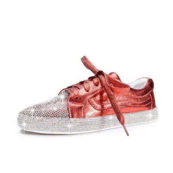 Planet Gates Red / 3 Girseaby Women Vulcanized Shoes Sneakers Ladies Cystal bling Lace-up Casual Shoes Walking Flats Shoes