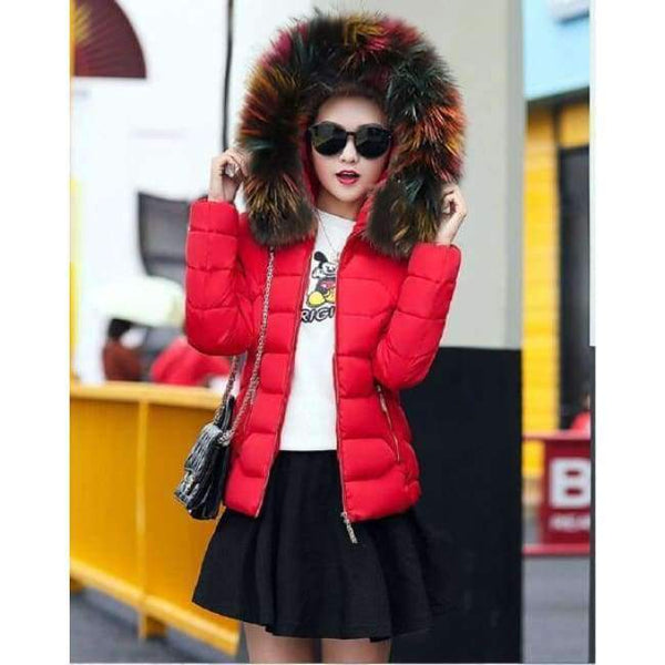 Planet Gates red 3 / S New Fashion Winter Jacket Women Fake Raccoon Fur Collar Winter Coat Women Parkas Warm Down Jacket Female outerwear