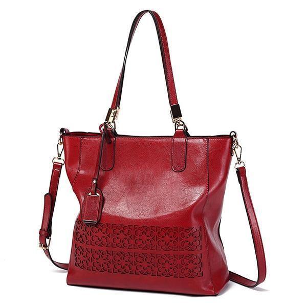 Planet Gates red / (30cm<Max Length<50cm) Women's Shoulder Bag Female PU Leather Handbag Women Bags Designer High Quality Hollow Out Large Capacity Tote Bag