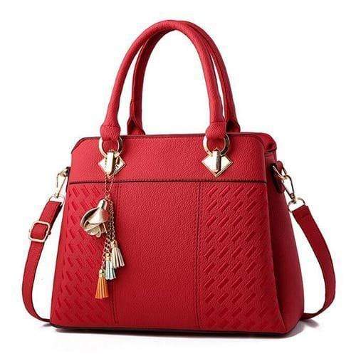 Planet Gates Red / 31x14x23cm Women Handbags Tassel PU Leather Totes Bag Top-handle Embroidery Crossbody Bag Shoulder Bag Lady Simple Style Hand Bags