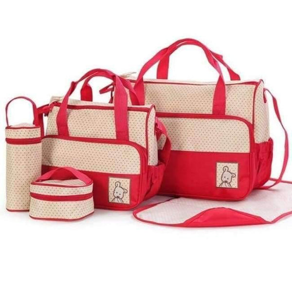 Planet Gates Red 39*28.5*17CM 5pcs Baby Diaper Bag Suits For Mom Baby Bottle Holder Mother  Stroller Maternity Nappy Bags Sets