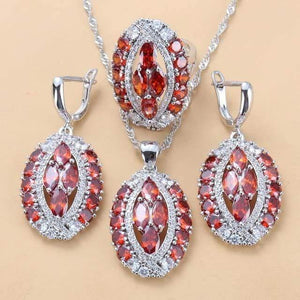 Planet Gates Red 3PCS / 10 Bridal Luxurious Wedding Accessories 925 Sterling Silver Natural Red Garnet Big Jewelry Sets For Women 6-Color 4PCS Sets