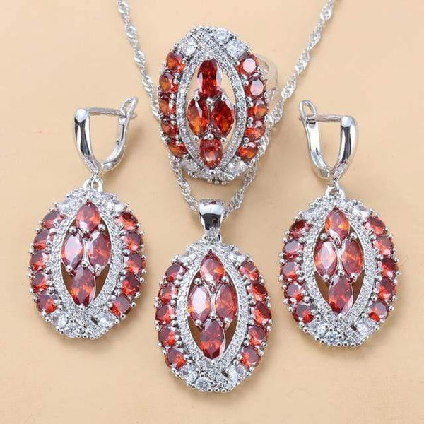 Planet Gates Red 3PCS / 10 Bridal Luxurious Wedding Accessories 925 Sterling Silver Natural Red Garnet Big Jewelry Sets For Women 6-Color 4PCS Sets