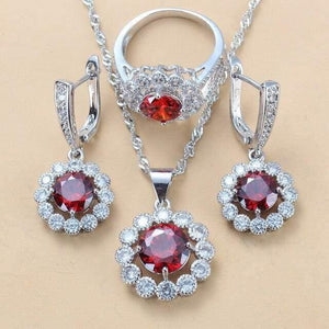 Planet Gates Red  3PCS / 7 Wedding Costume 925 Sterling Silver White Zircon Jewelry Sets For Women Bridal Accessories  Jewel