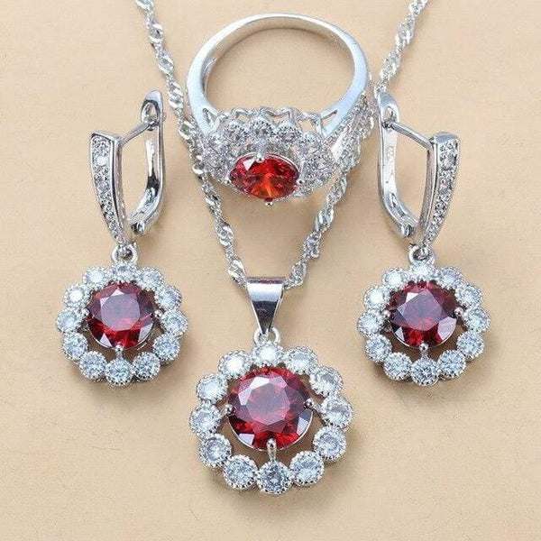 Planet Gates Red  3PCS / 7 Wedding Costume 925 Sterling Silver White Zircon Jewelry Sets For Women Bridal Accessories  Jewel
