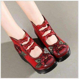 Planet Gates Red / 4 2018 New Arrival Women Genuine Leather Women Flats Platform shoes ethnic style embroidery with Zip Casual Ladies Loafers Shoes