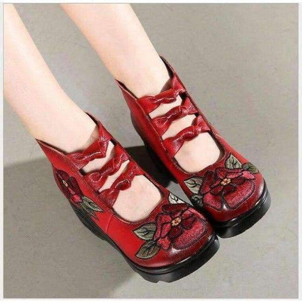 Planet Gates Red / 4 2018 New Arrival Women Genuine Leather Women Flats Platform shoes ethnic style embroidery with Zip Casual Ladies Loafers Shoes