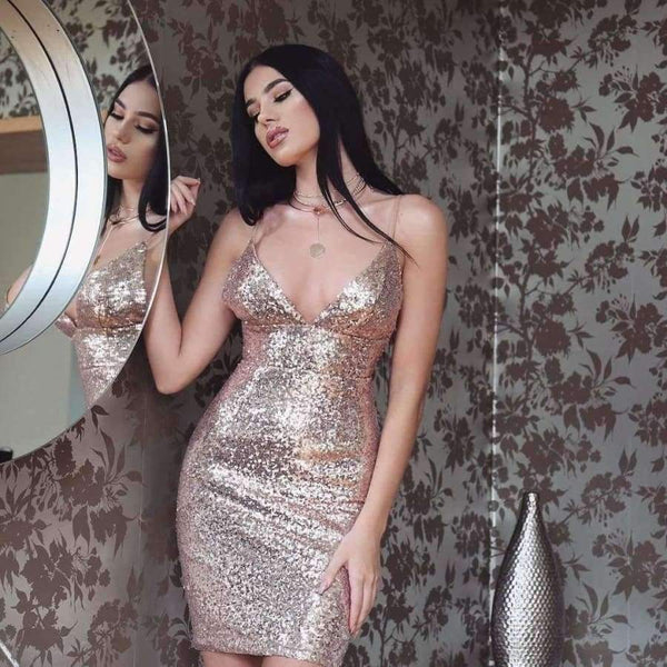 Planet Gates Red / 4 Cocktail Dresses Sexy Deep V Neck Backless Sequined Club Party Night Gowns Above Knee Bodycon vestidos a la rodilla