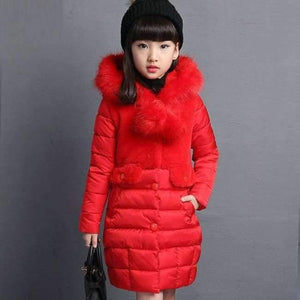 Planet Gates red / 4 Winter Big Girls Warm Thick Jacket Outwear Clothes Cotton Padded Kids Teenage Coat Children Faux Fur Hooded Parkas P28