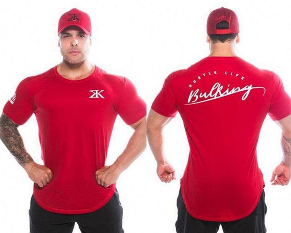 Men Summer Gyms Fitness Workout T-shirt Short Sleeve Cotton Slim T Shirt Male Casual Fashion O-Neck Print Tee Tops Clothing