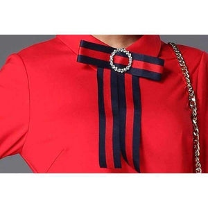 Planet Gates Red / 4XL AOFULI Runway Style Brand Pencil Dress Red Fashion Stripe Bow Tie Slim Dress Big Size Women Clothing S- XXXL 4XL 5XL B5990