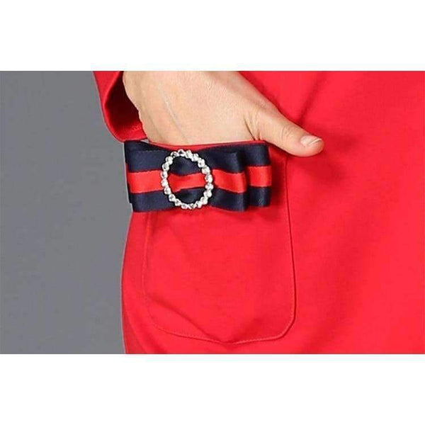 Planet Gates Red / 4XL AOFULI Runway Style Brand Pencil Dress Red Fashion Stripe Bow Tie Slim Dress Big Size Women Clothing S- XXXL 4XL 5XL B5990