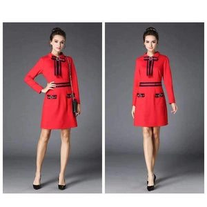 Planet Gates Red / 4XL AOFULI Runway Style Brand Pencil Dress Red Fashion Stripe Bow Tie Slim Dress Big Size Women Clothing S- XXXL 4XL 5XL B5990