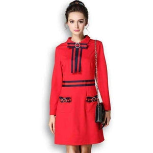 Planet Gates Red / 4XL AOFULI Runway Style Brand Pencil Dress Red Fashion Stripe Bow Tie Slim Dress Big Size Women Clothing S- XXXL 4XL 5XL B5990