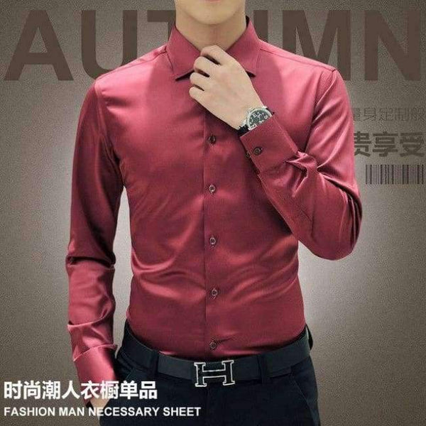 Planet Gates Red / 4XL Plus Size 5XL 2017 New Men's Luxury Shirts Wedding Party Dress Long Sleeve Shirt Silk Tuxedo Shirt Men Mercerized Cotton Shirt