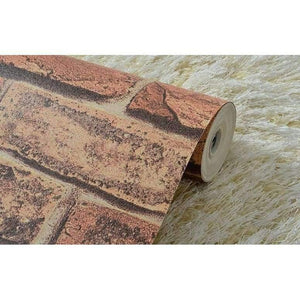 Planet Gates Red / 5.3㎡ Brick Stone Wall Paper Chinese Rustic Vintage 3D PVC Exfoliator Embossed Washable WallPaper Livingroom Backdrop WallCovering 10M
