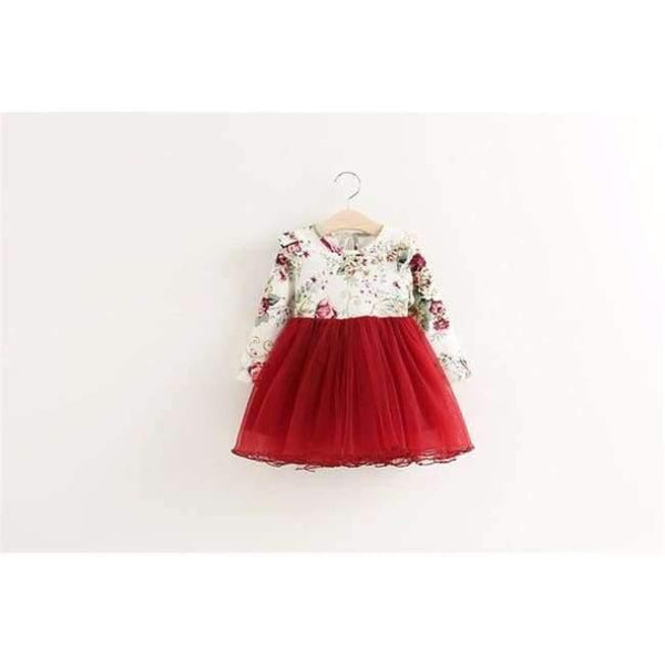 Planet Gates red / 5 Children Dress Autumn Baby Girls floral Printed Princess Dresses Vestidos toddler girls Clothing Kids Girls red Xmas Dresses