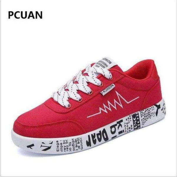 Planet Gates Red / 5 Fashion new women's vulcanized shoes sports shoes women's breathable lace-up casual shoes graffiti flat canvas shoes 36-44#