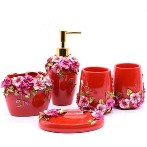 Planet Gates Red 5pcs 6pcs/set Resin Bathroom Accessories Sets/Dispensers/Dishes/Toothpaste Holders/tray/Bathroom Tumblers/Bathroom Products