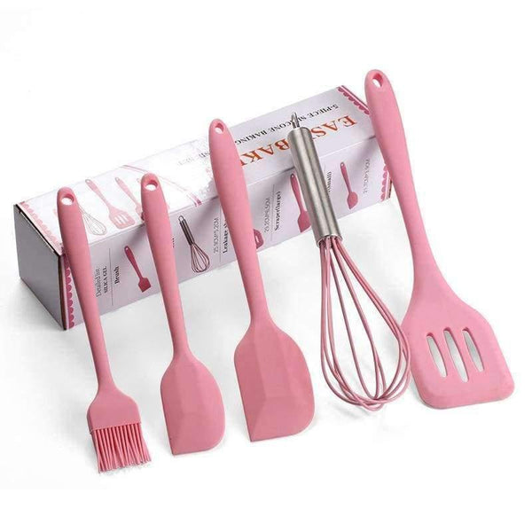 Planet Gates Red 5Pcs/Set Pink or Red Silicone Cooking Tool Sets Egg Beater Spoon Spatula Oil Brush Kitchenware Kitchen Utensils Sets with Box