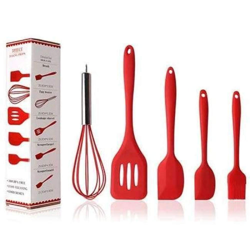Planet Gates Red 5Pcs/Set Pink or Red Silicone Cooking Tool Sets Egg Beater Spoon Spatula Oil Brush Kitchenware Kitchen Utensils Sets with Box