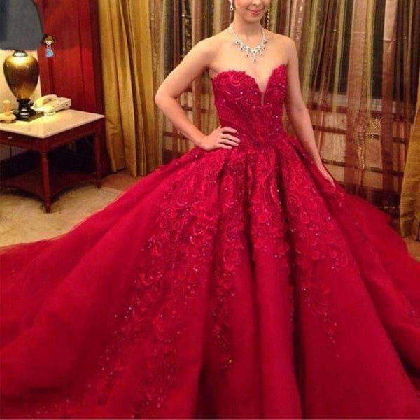 Planet Gates Red / 6 Ball Gown Red Wedding Dresses Sexy Sweetheart Appliques Beaded Long Tulle Bridal Gowns 2015 Vestidos De Noiva Vermelho