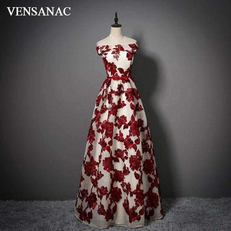 Planet Gates Red / 6 New A Line 2017 Flowers Boat Neck Long Evening Dresses Bow Sleeveless Elegant Sashes Party Prom Gowns