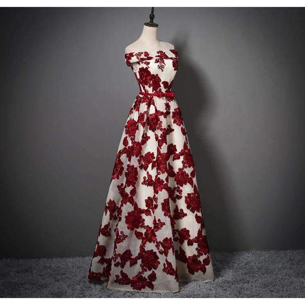 Planet Gates Red / 6 New A Line 2017 Flowers Boat Neck Long Evening Dresses Bow Sleeveless Elegant Sashes Party Prom Gowns