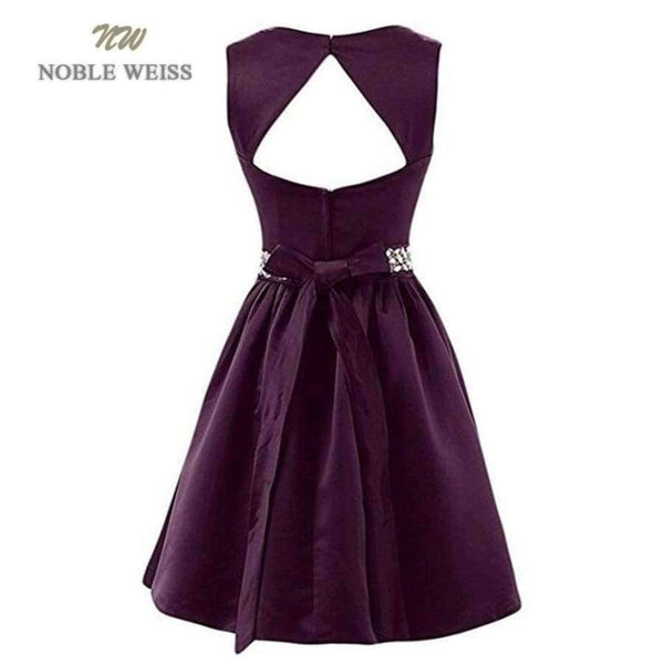 Planet Gates red / 6 Satin Crystal beading Sashes Bridesmaid Dresses V-neck Wedding Party Dress Simple Cheap Bridesmaid Gown Knee Length