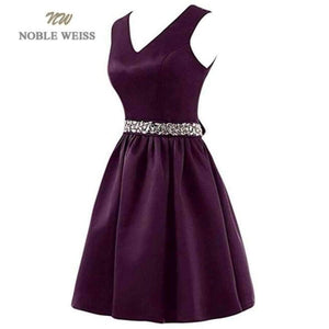 Planet Gates red / 6 Satin Crystal beading Sashes Bridesmaid Dresses V-neck Wedding Party Dress Simple Cheap Bridesmaid Gown Knee Length