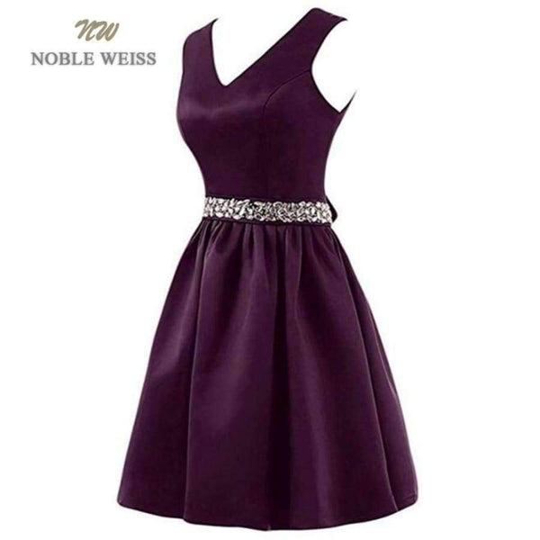 Planet Gates red / 6 Satin Crystal beading Sashes Bridesmaid Dresses V-neck Wedding Party Dress Simple Cheap Bridesmaid Gown Knee Length