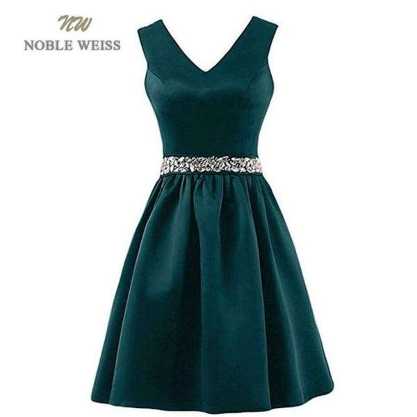 Planet Gates red / 6 Satin Crystal beading Sashes Bridesmaid Dresses V-neck Wedding Party Dress Simple Cheap Bridesmaid Gown Knee Length