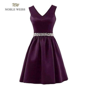 Planet Gates red / 6 Satin Crystal beading Sashes Bridesmaid Dresses V-neck Wedding Party Dress Simple Cheap Bridesmaid Gown Knee Length