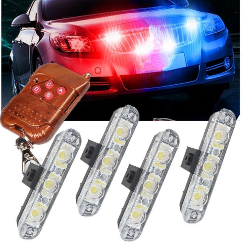 Planet Gates Red / 6000K Wireless Remote 4x3/led Ambulance Police light DC 12V Strobe Warning light for Car Truck Emergency Light Flashing Firemen Lights