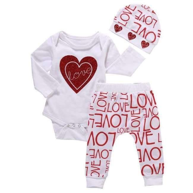 Planet Gates Gray / 6M Newborn baby bebe Infant girl clothes Long sleeve gray red heart Tops Goldden Love Pants Headband 3Pcs Baby Girls Clothing Sets