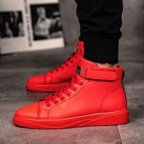 Planet Gates Red / 7.5 Trend 2018 Men's Vulcanized Shoes Black High Top Lace-up Autumn Winter Casual Canvas Shoes For Men Boys Sneakers Without Lace