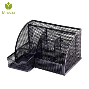 Planet Gates Red 7 Cell Metal Mesh Desktop Office Pen Pencil Holder Iron Desk Organizer for Scissors Ruler Stationery School Supplies Accessories