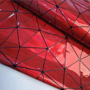 Planet Gates Red / A4 20cm x30cm Laser Iridescent Geometric PU Faux Leather Fabric Synthetic Bag Bow Craft DIY Jewelry Clothing Sewing Material