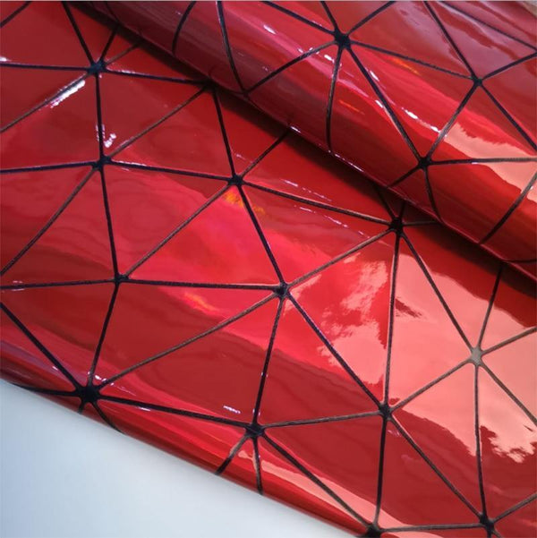 Planet Gates Red / A4 20cm x30cm Laser Iridescent Geometric PU Faux Leather Fabric Synthetic Bag Bow Craft DIY Jewelry Clothing Sewing Material