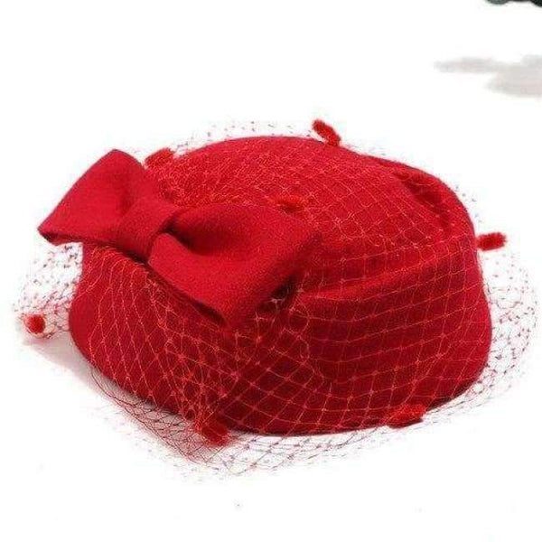 Planet Gates Red / adjustable Berets Caps For Women Bride Elegant Wool Gauze Bow Airline Stewardess White Women's Fedora Caps Formal Lady Hat Royal Style
